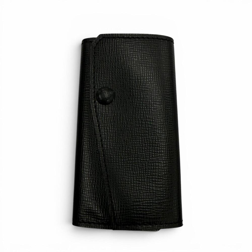 Valextra Leather 6-Key Case, Black with Silver Hardware, Made in Italy, Men's...